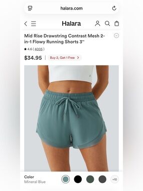 NWOT Halara Drawstring Mesh 2-in-1 Flowy Running Shorts, Size Large Mineral Blue